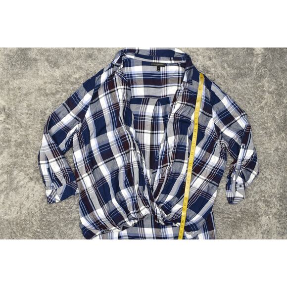 Lane Bryant Plus Size 28 Blue Plaid Rayon Blouse Long Sleeve Open Collared - Picture 7 of 7